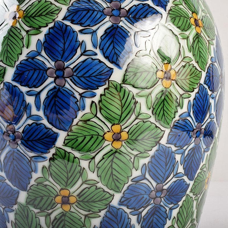 九谷焼　宮川哲爾造　色絵草花更紗文　壺　共箱　M　R9209B