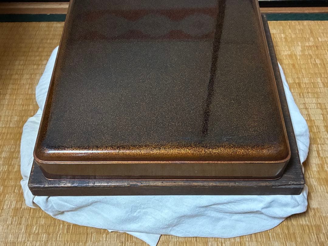 漆器 金箔 唐草紋 蒔絵 梨地 四角盆 時代物 木箱入