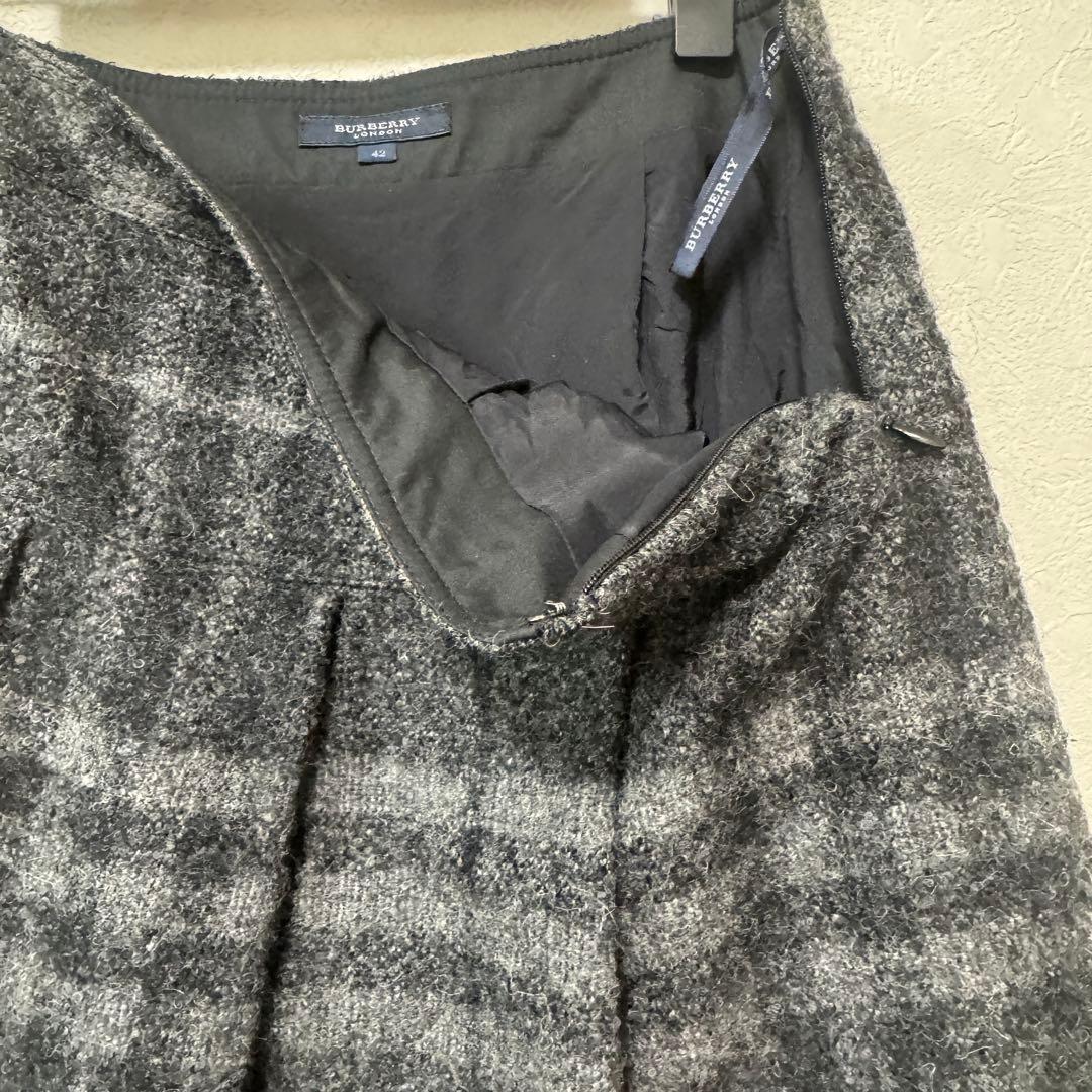 バーバリー ロンドン アルパカブレンド チェック柄 プリーツ スカート 42