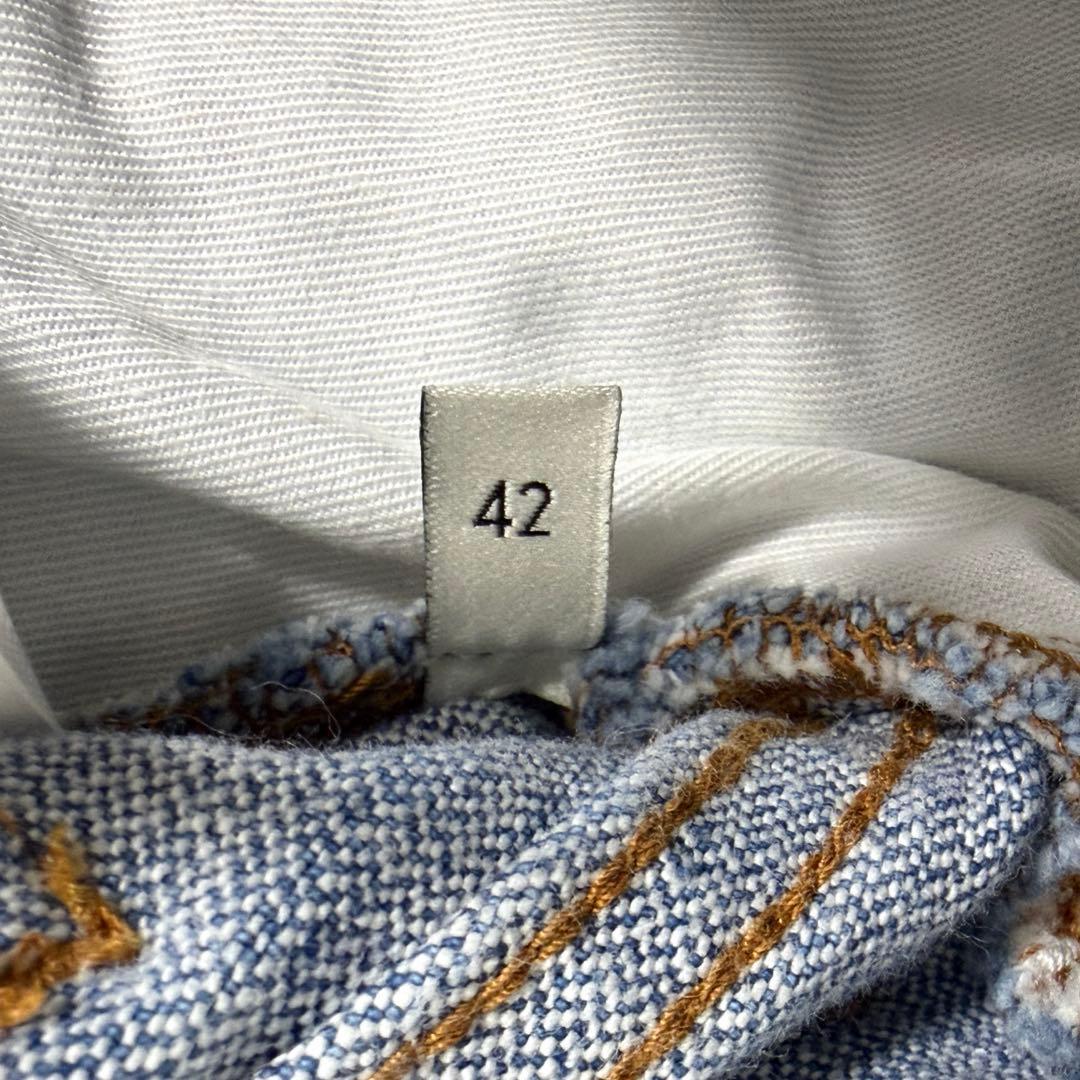 【極美品】グッチ デニムスカート シェリーライン ウェブストライプ レザーパッチ