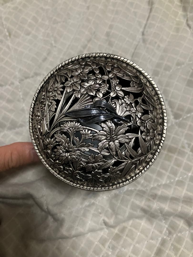 錫栄 香炉 白銅 錫製 七葉 錫 錫細工 レトロ