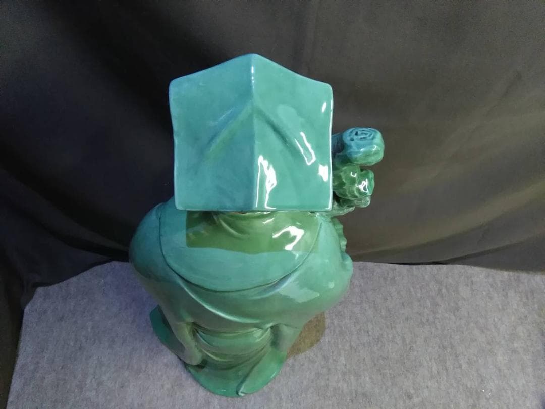 実家の蔵出し品迫力特大緑色の釉薬が美しい大きな仙人の置物作家在銘品