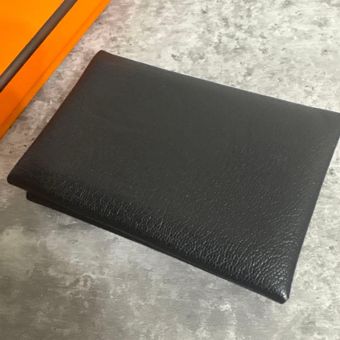 エルメス カルヴィデュオ W刻印 シェーヴル ブラック 黒 カードケース 財布