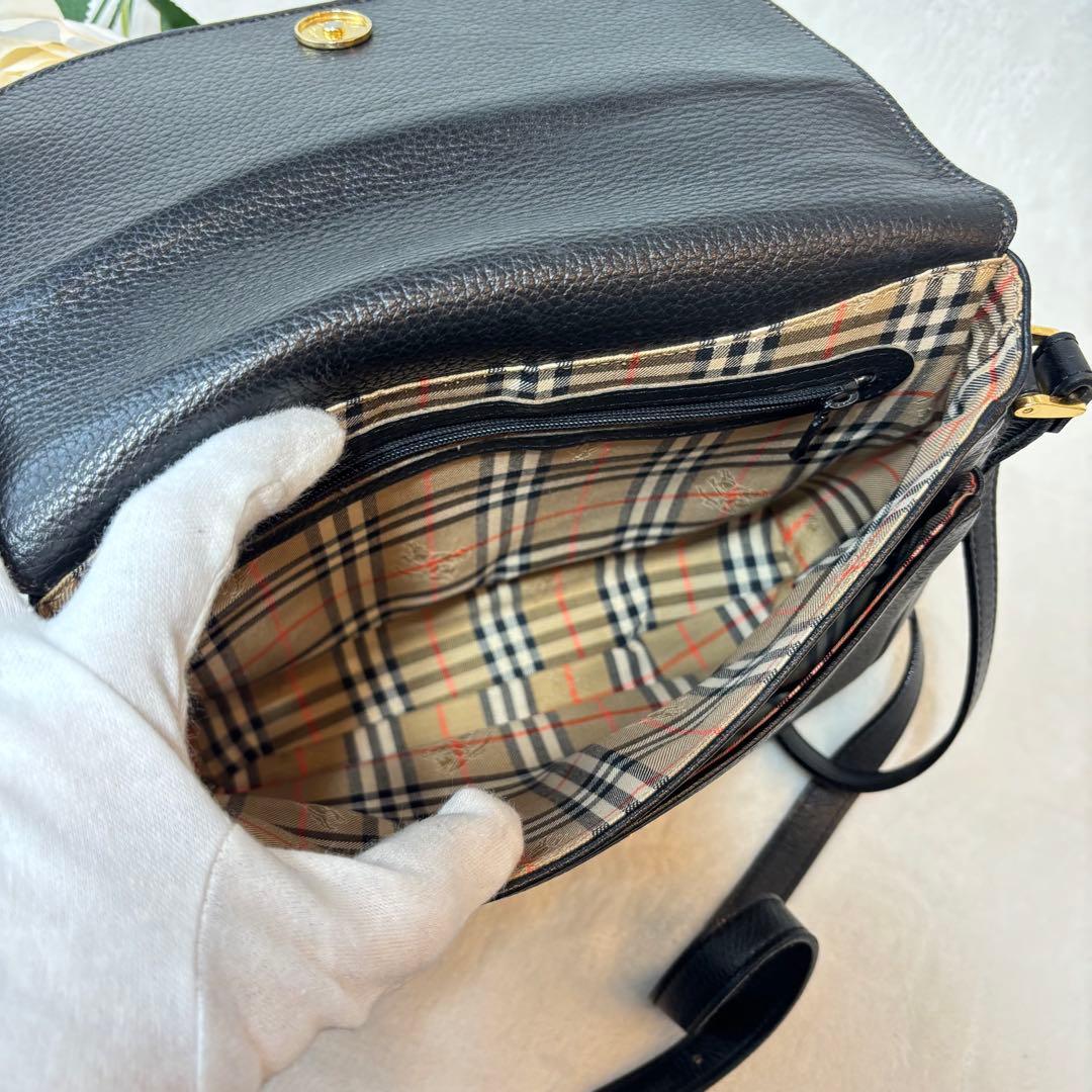 美品✨バーバリー ショルダーバッグ ノヴァチェック レザー ブラック