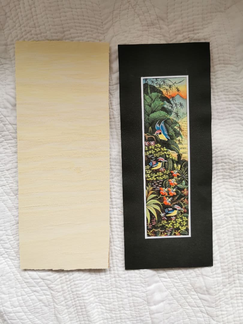 インドネシアバリ島アート 田園と亜熱帯の鳥と花 細密手描き風景画