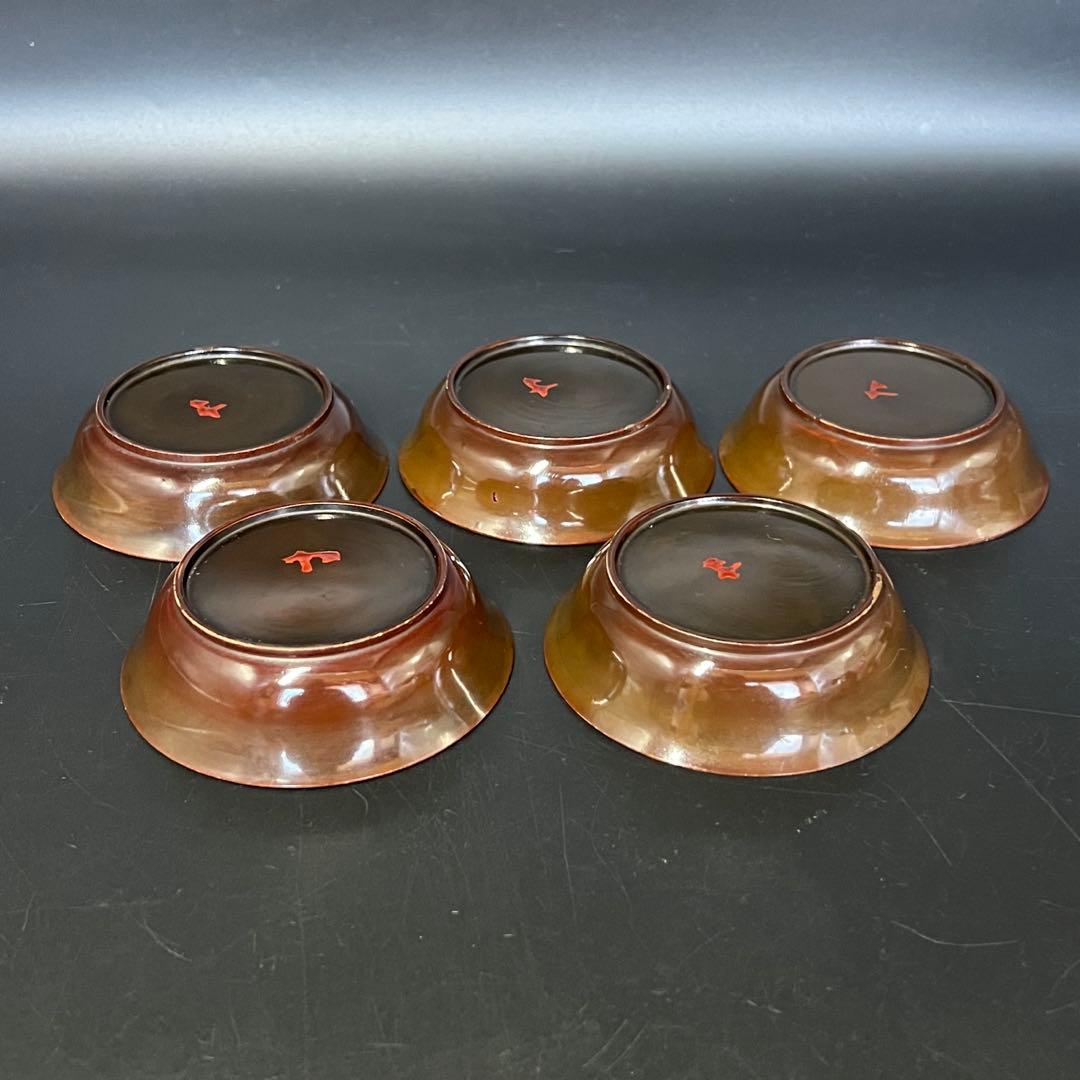 江戸後期 朱黒市松文 片身替 菓子皿 五客揃い 数寄者好み 漆皿 漆器 茶道具