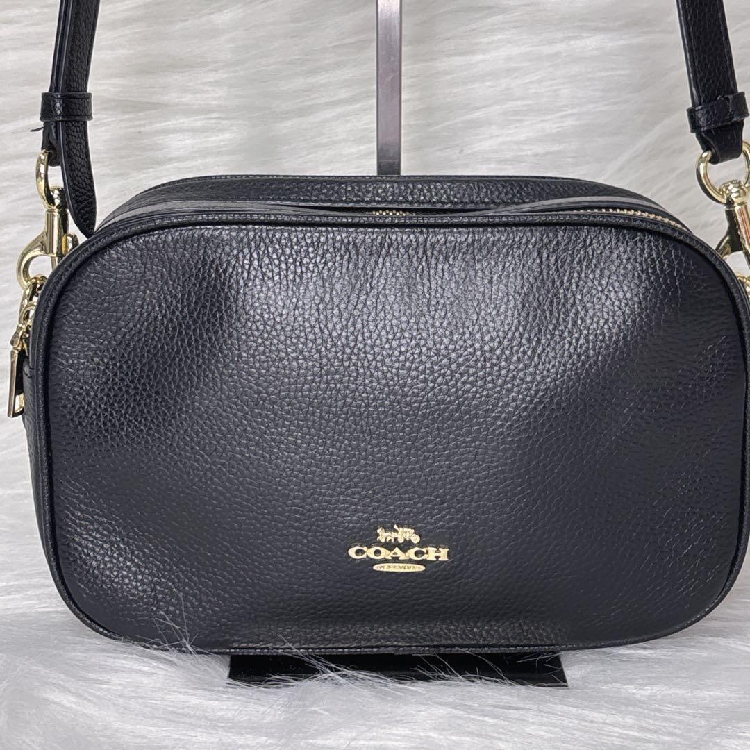 COACH ブラックレザー ショルダーバッグ カメラバッグ 金チェーンショルダー