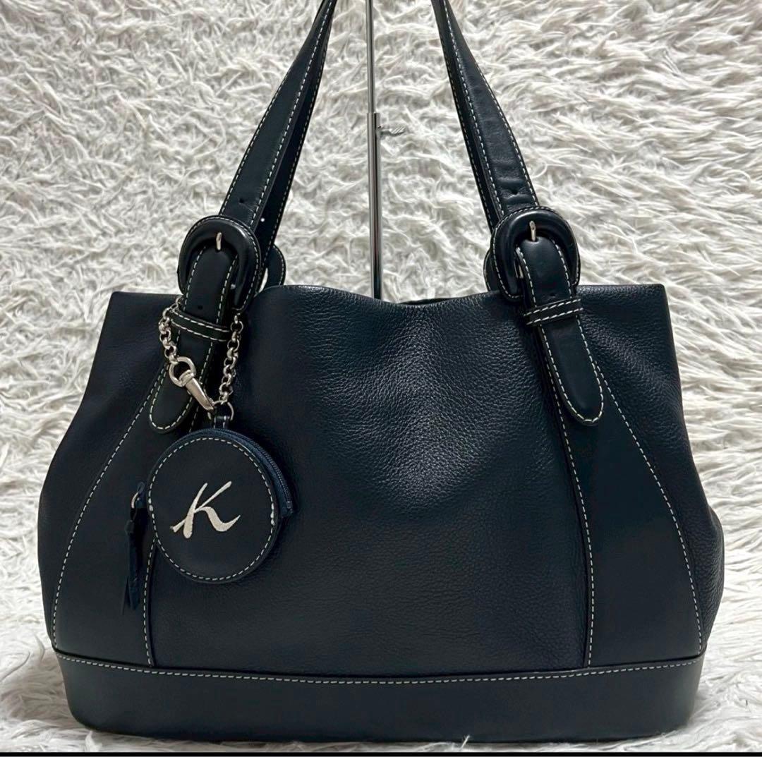 未使用級✨️キタムラ 元町 モトマチ ハンドバッグ チャーム付き ネイビー