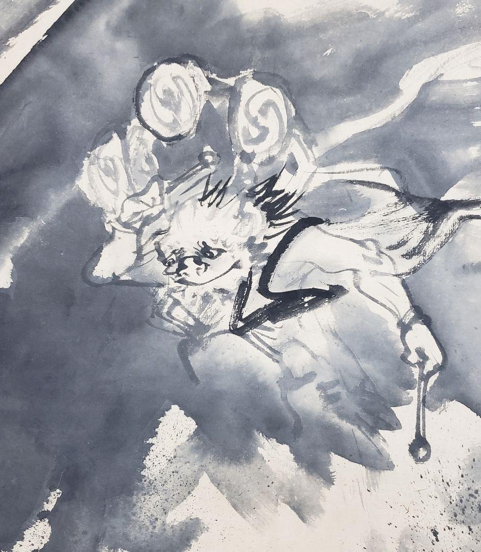 雷神図】松吉樵渓 713 雷さん 雷公掛け軸肉筆