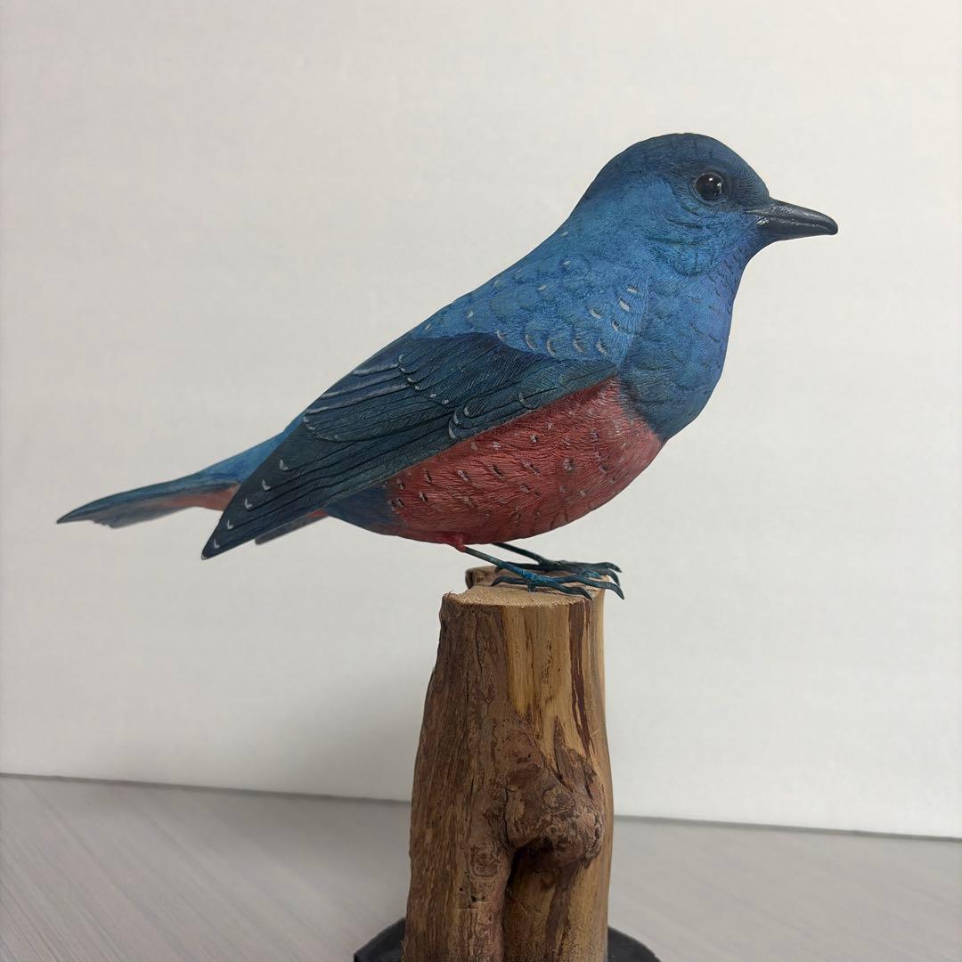 イソヒヨドリ 木彫りの野鳥 野鳥彫刻 リアルバードカービング