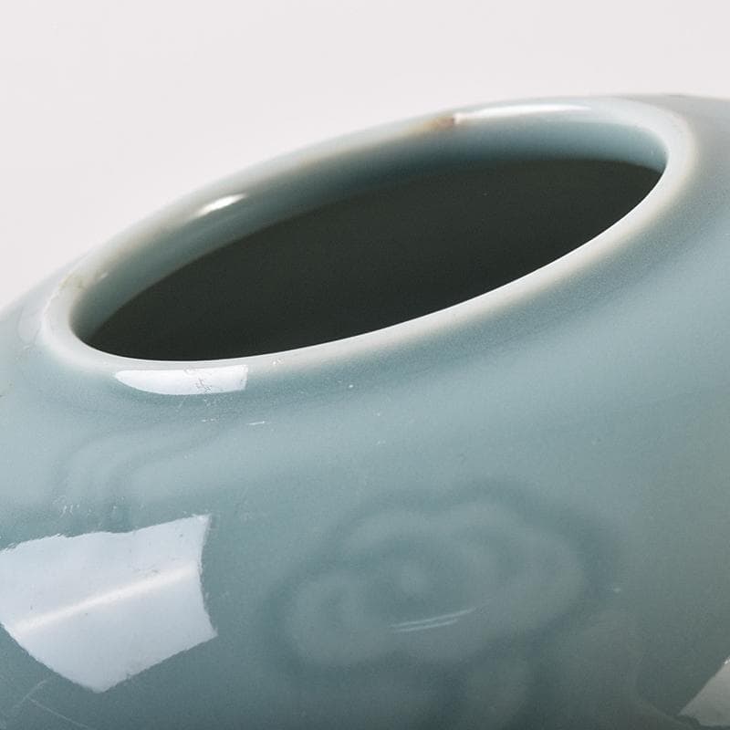 中国 大清乾隆年製 青磁 刻雲文水孟 C 7849E