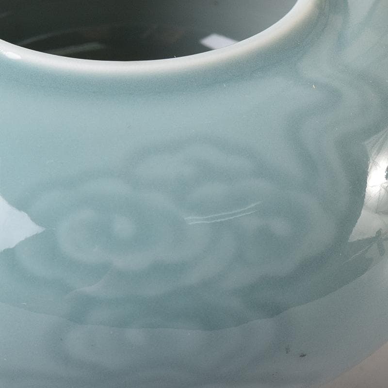 中国 大清乾隆年製 青磁 刻雲文水孟 C 7849E