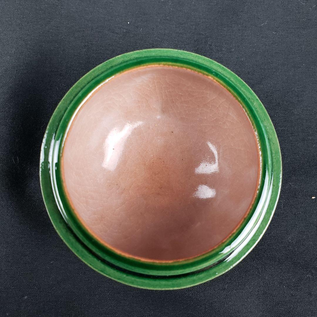 交趾焼 中村翠嵐 菊梅 香合 陶器 箱付き 陶器 花 工芸品 アンティーク 緑