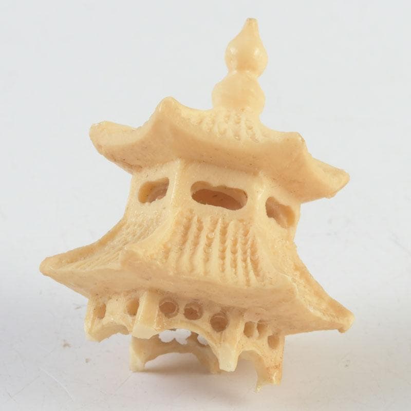 中国 河馬牙製 楼閣山水透かし雕 床飾 置物 唐木台付 V 9341 - メルカリ