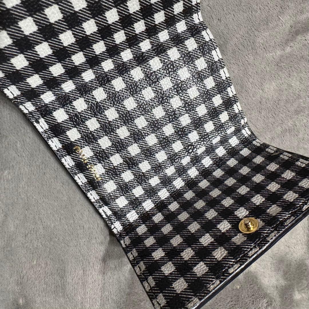 ミュウミュウ　3つ折り財布　ギンガムチェック　レザー　白　黒 ロゴ
