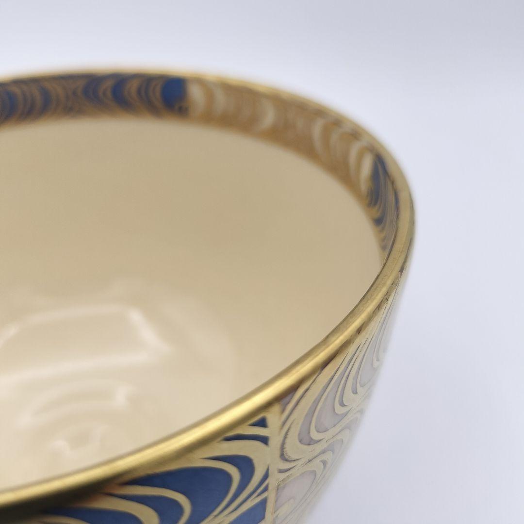 a370 茶碗 浅葱市松観世水画 祥平 清閑寺窯 茶道具 茶道 古物