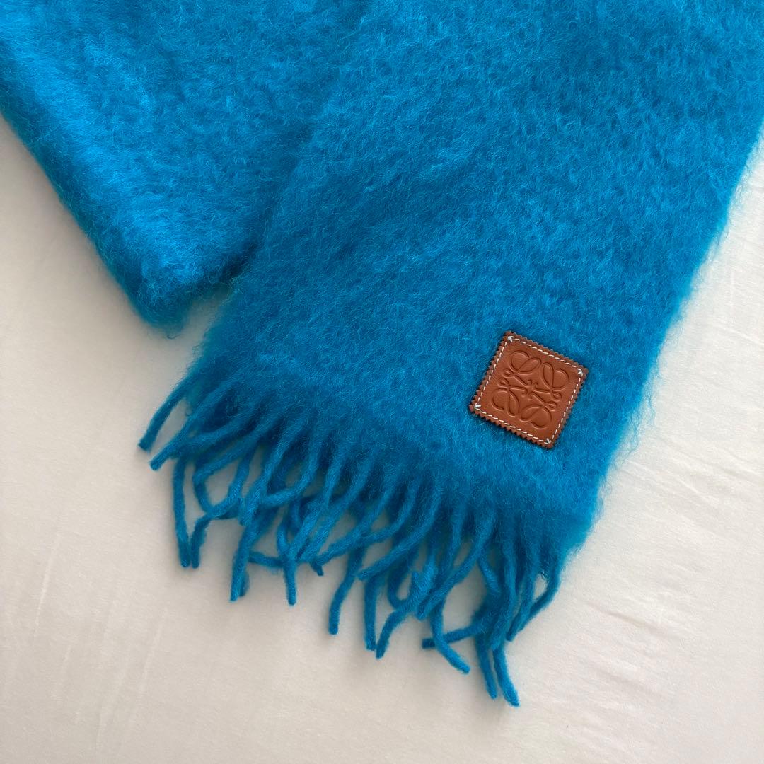 美品】LOEWE ロエベ モヘアマフラー ブルー - メルカリ