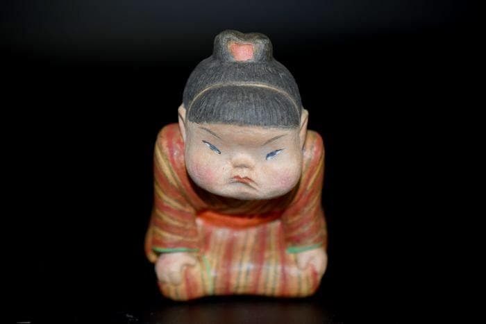 紙塑人形創始者 鶴巻 三郎 作『にらめっこ』日本人形 共箱 真作保証