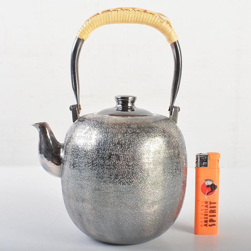 煎茶道具 白銅いぶし銀 棗型湯沸し 約412g M R7128