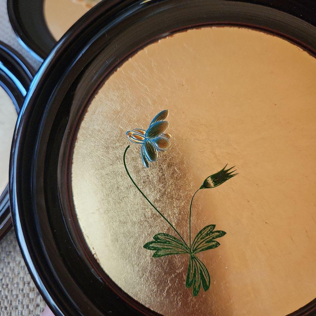 【貴重】高級漆器皿 菓子器 5枚セット 花模様