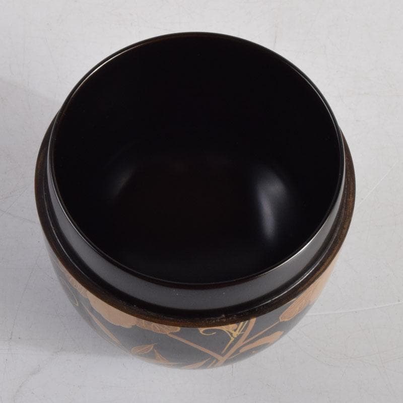茶道具 塗師 岡本陽斉作 笹桐蒔絵 黒中棗 共箱 V 8836