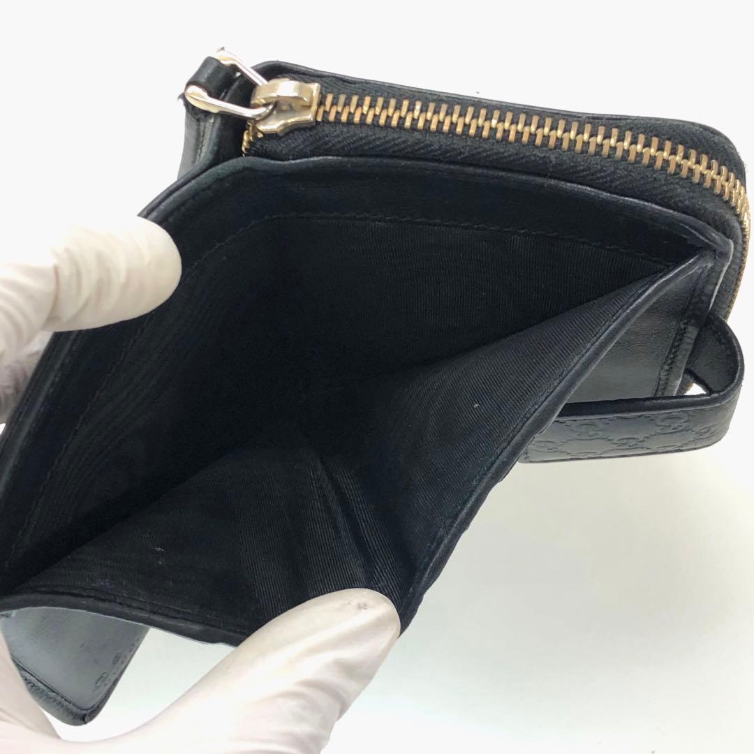 GUCCI グッチ マイクロシマ コンパクトジップ 財布 レザー ブラック