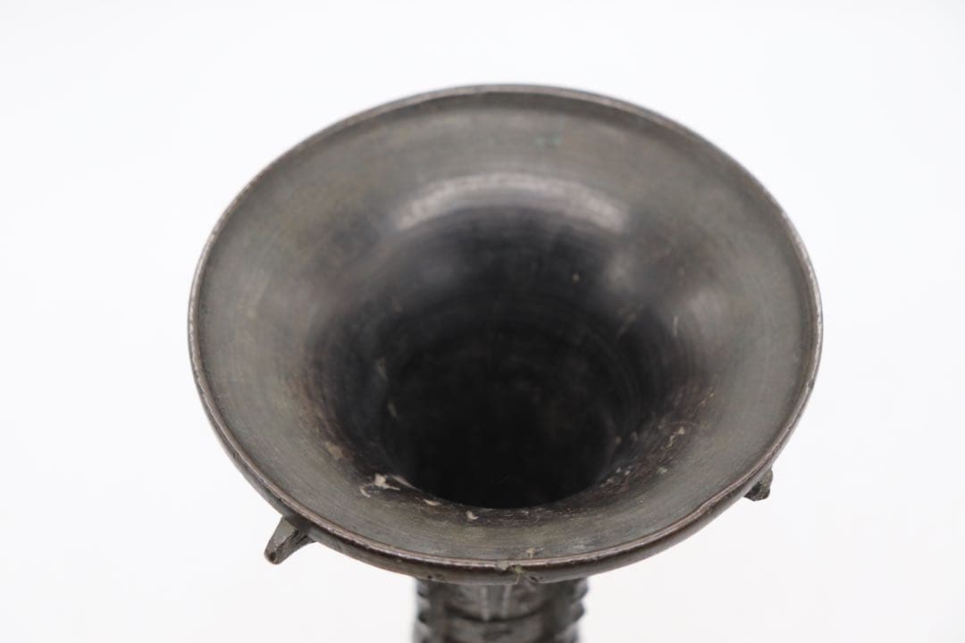 中国 古銅器 明〜清朝期 如意紋花瓶 花入 アンティーク 送料込み250324