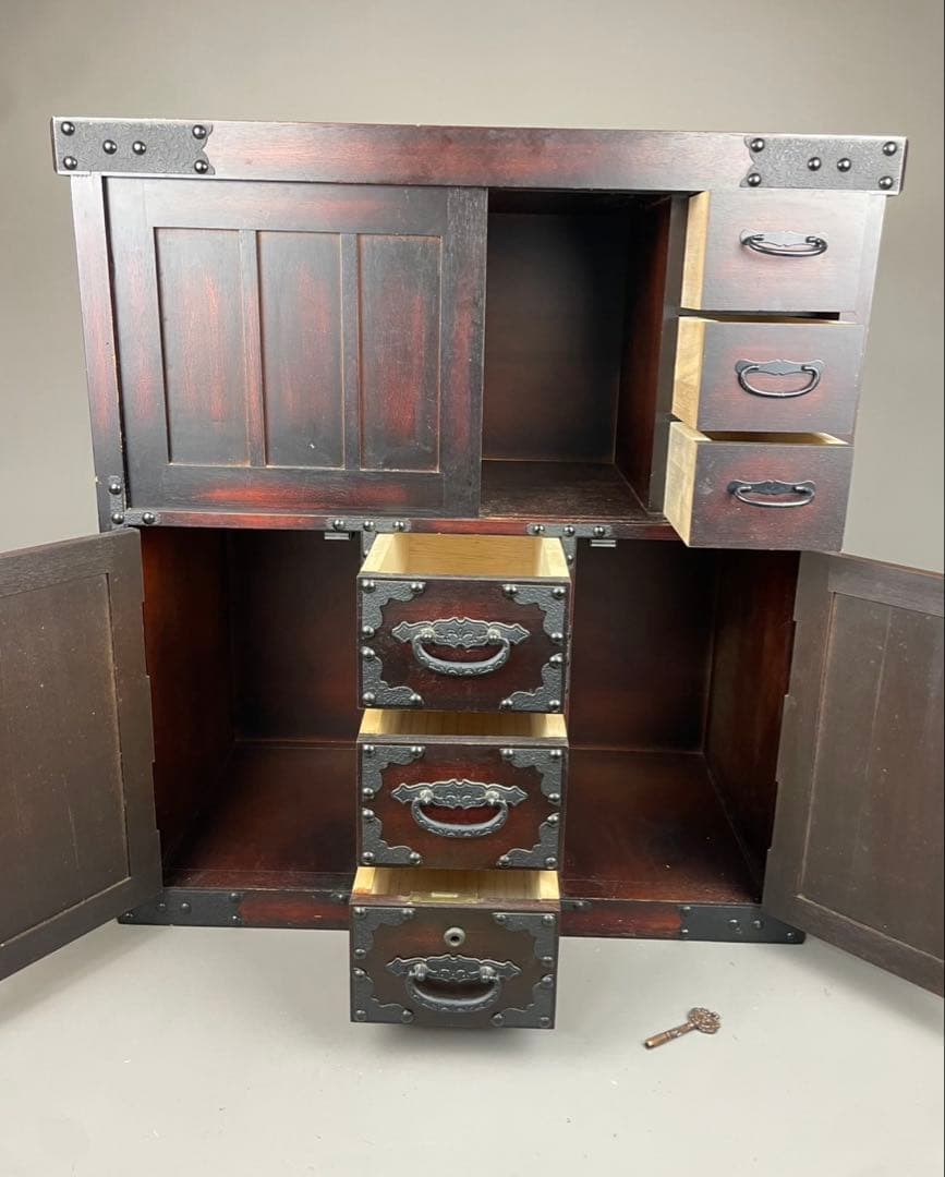 民芸調 鍵付 小物入 カラクリ箪笥 和箪笥 水屋 収納棚