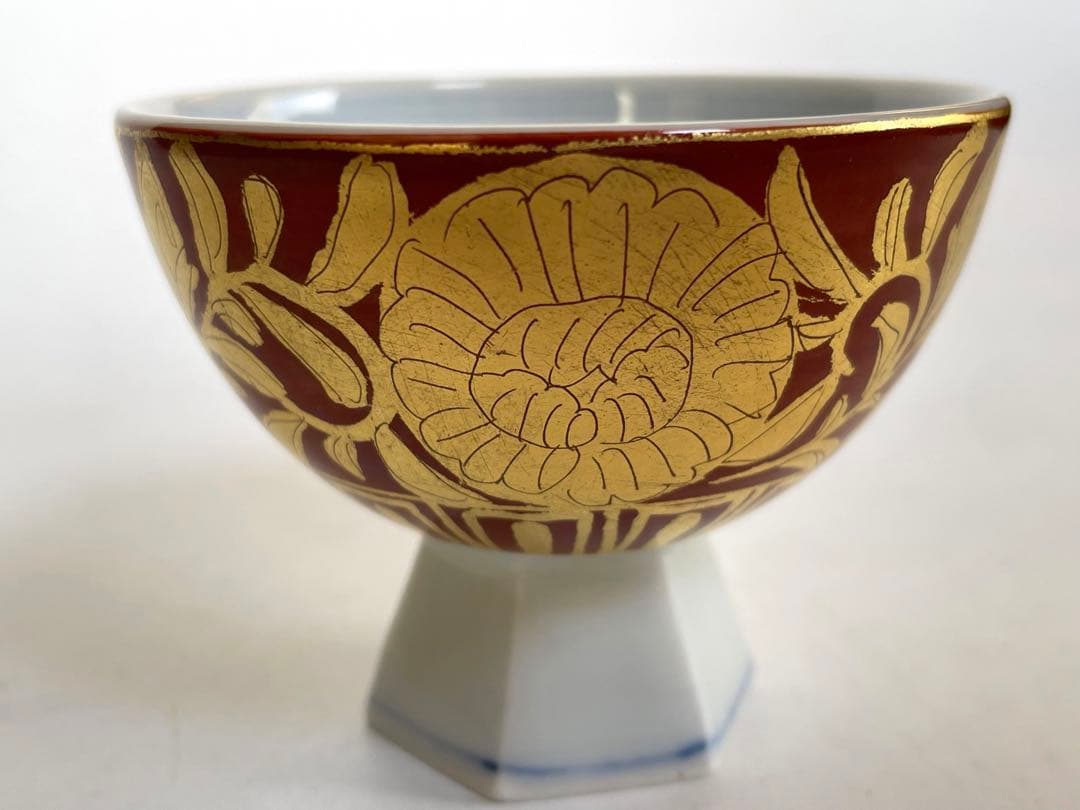 陶芸家 小野珀子 金襴手 酒盃 馬上杯 高脚杯 ぐい呑 酒器