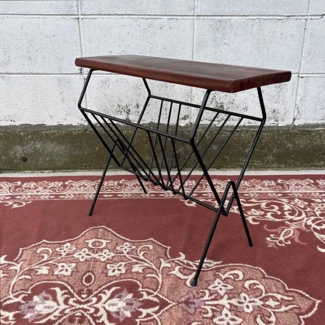 古家具◾️木製天板 一枚板×アイアン マガジンラック付き サイドテーブル 飾り台 楽天市場】マガジンラック アイアン 木製テーブル おしゃれ デザイン