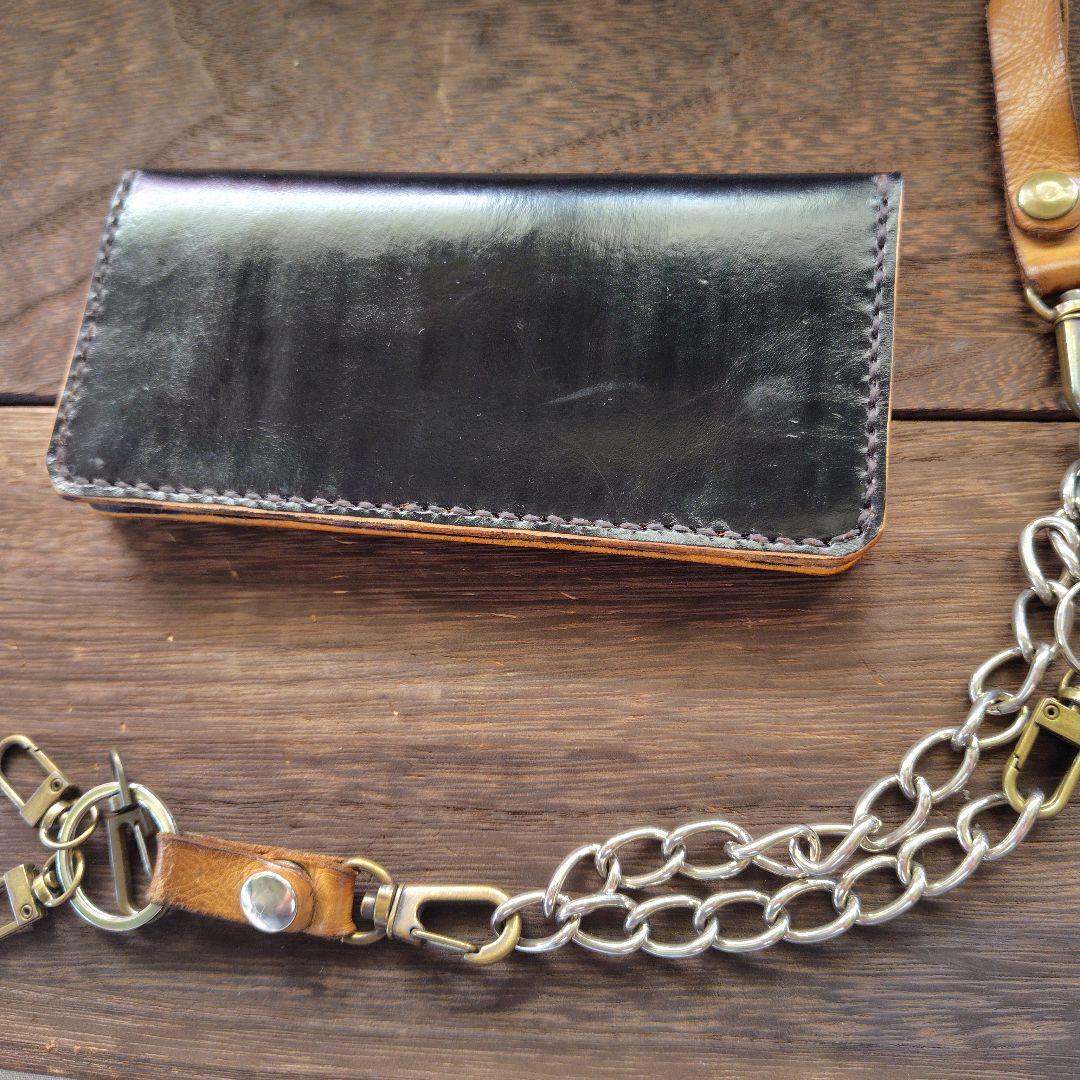 トラッカーウォレット 黒×コズミックブルー 手染め(77)