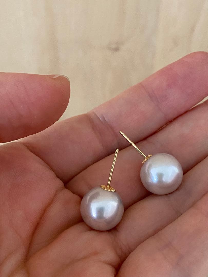 18k金、白蝶真珠ピアス、11-12サイズ K18南洋白蝶真珠アメリカンピアス【