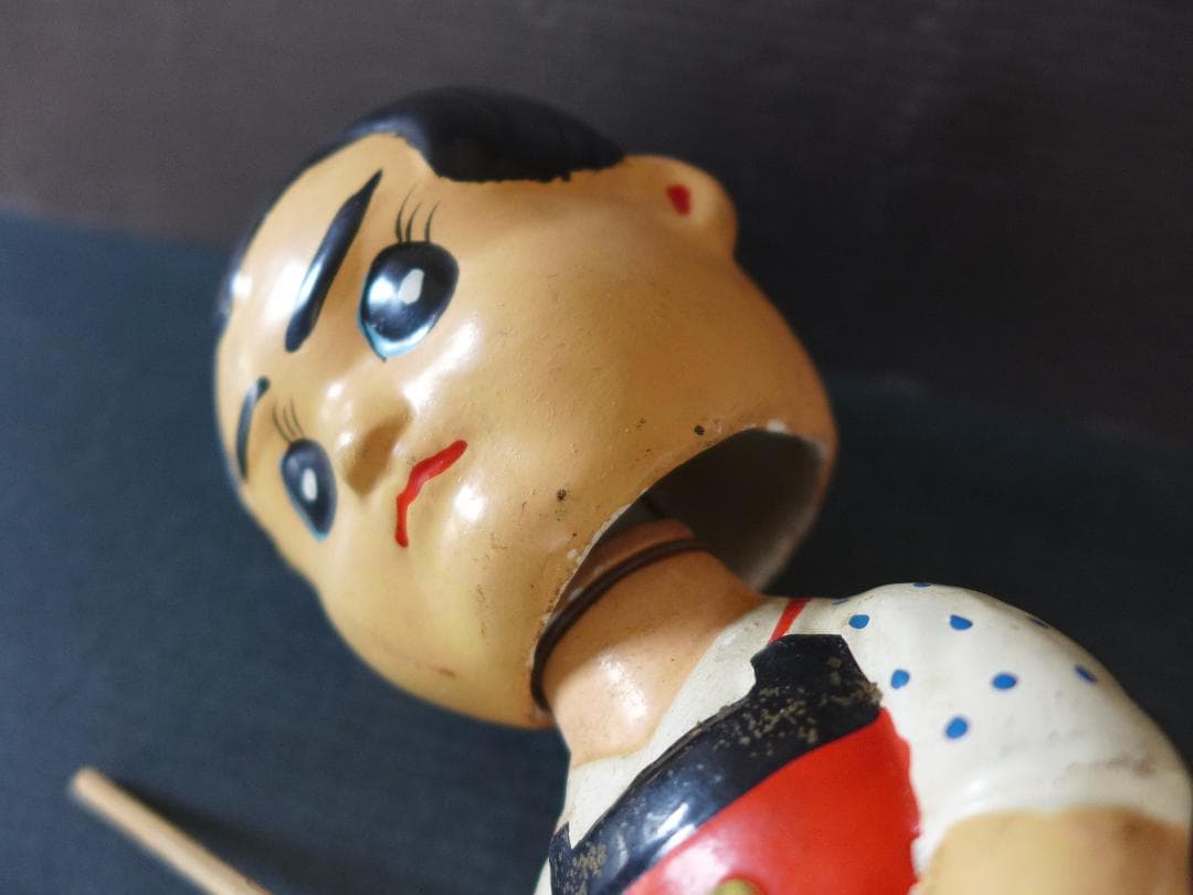 時代物【良品】昭和30年代 赤胴鈴之助 首振り人形陶器彩色 少年