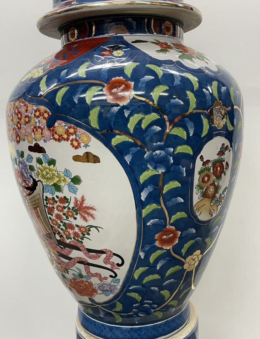 極上品 有田焼 沈香壷 特大約115cm 古許窯 染錦 金彩花鳥雉図 大壺 飾壷