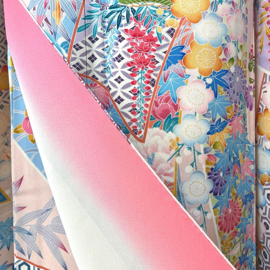 435 振袖フルセット 正絹 難あり 桃 ピンク 水色 紫 カラフル 楽天市場