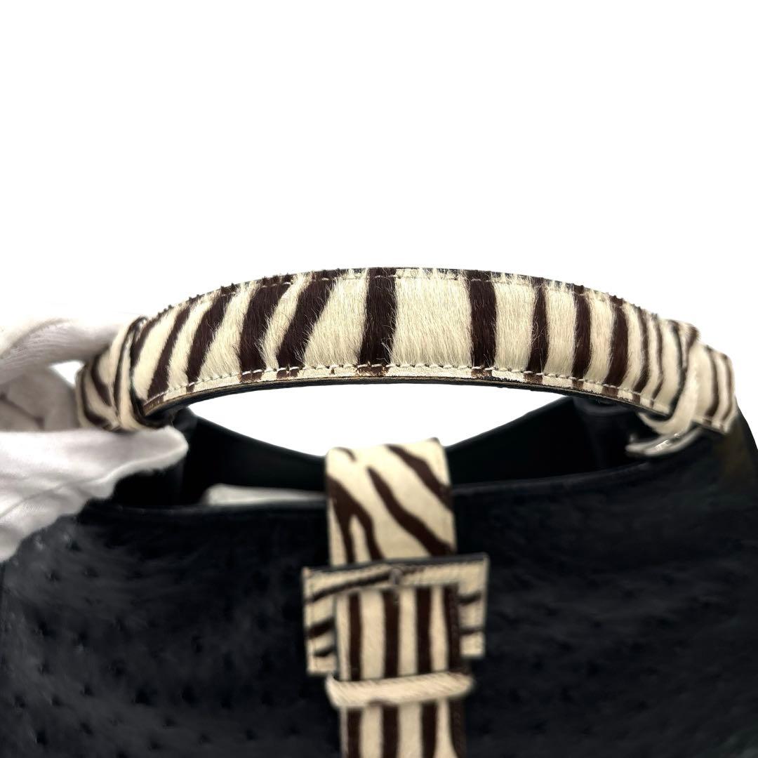 【極美品】JRA認定　ハラコ　オーストリッチ　ハンドバッグ　レザー　革　黒