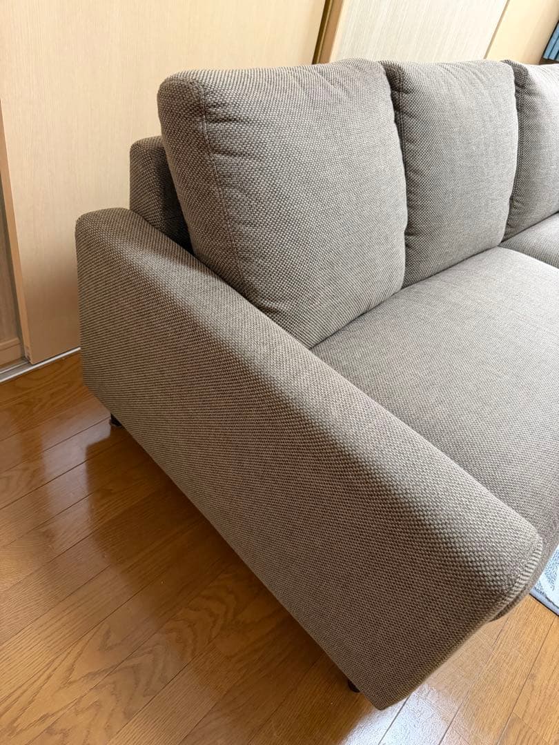 美品 ニトリ N シールド カウチソファ 3人掛け ブラウン ファブリック
