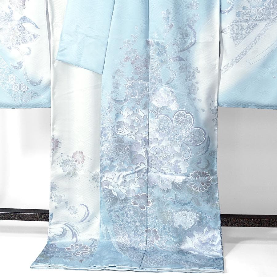 専用 ご予約 振袖 未仕立て 仮絵羽 アイスブルー 牡丹 桜 熨斗目 銀彩