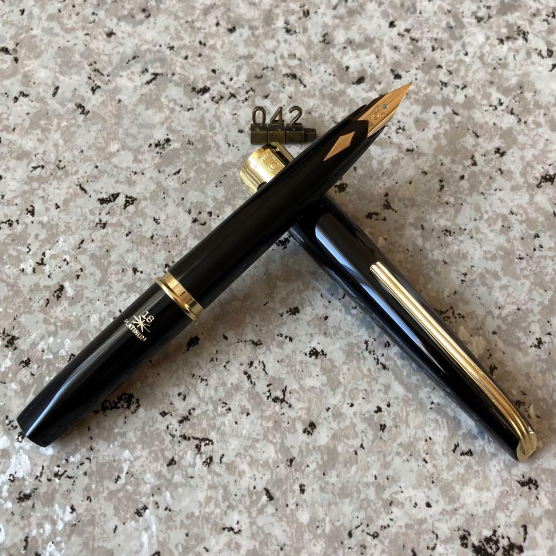 042 オーバーホール済み 万年筆 PLATINUM プラチナ 象嵌 18k 文房具