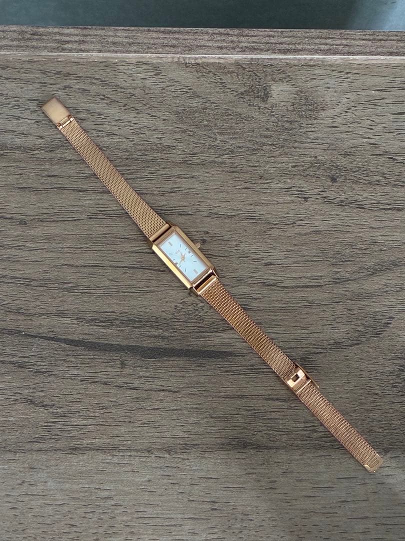 ete】レクタングルフェイス メッシュベルト ウォッチ ピンクゴールド