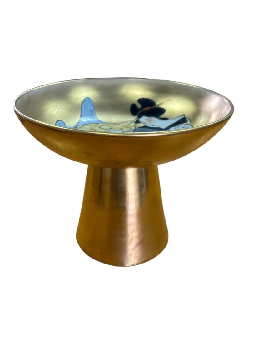 九谷焼 大盃 金彩美人画 酒器 美品 春画 共箱 直径18cm 高