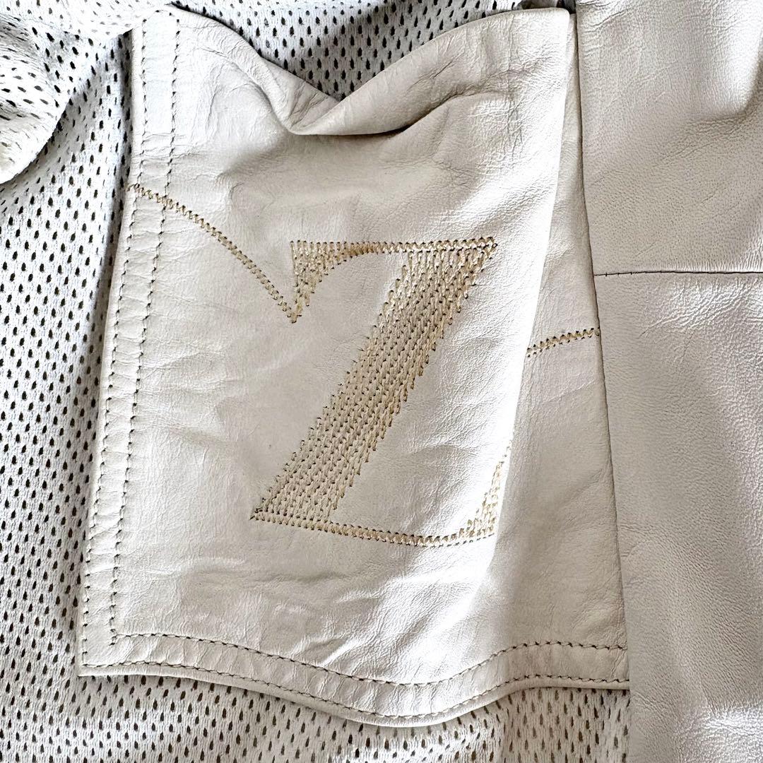 美品】Zegna スタンドカラーシングルレザージャケット ホワイト白 革ジャン