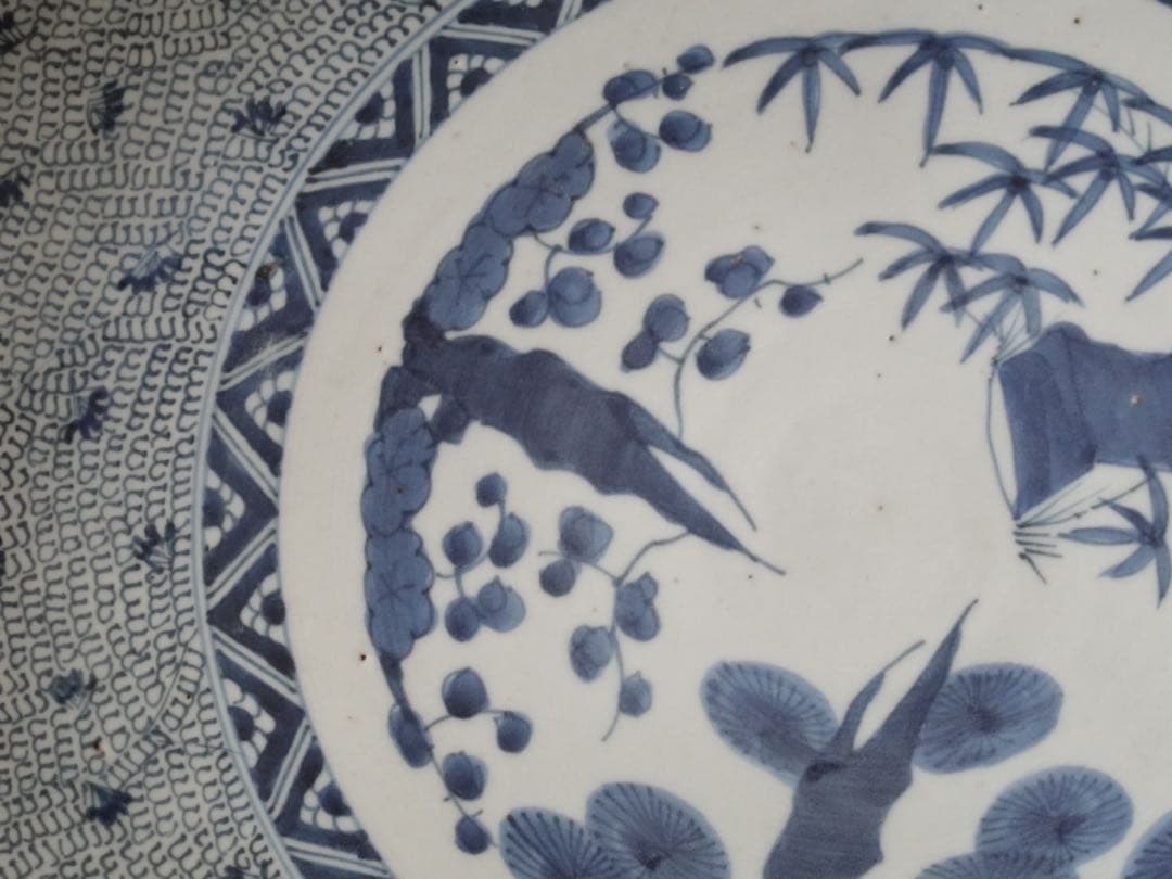 江戸時代 後期 古伊万里 微塵唐草 松竹梅文 大皿 飾皿 額皿 陶額