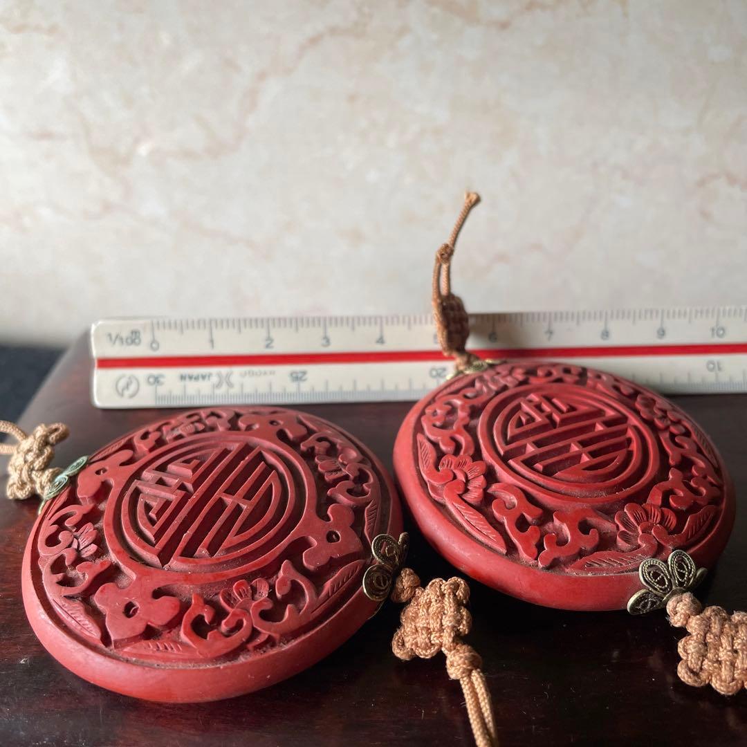 堆朱 漆 風鎮 朱 中国 アンティーク 掛軸 飾り 古玩 古美術 China 赤