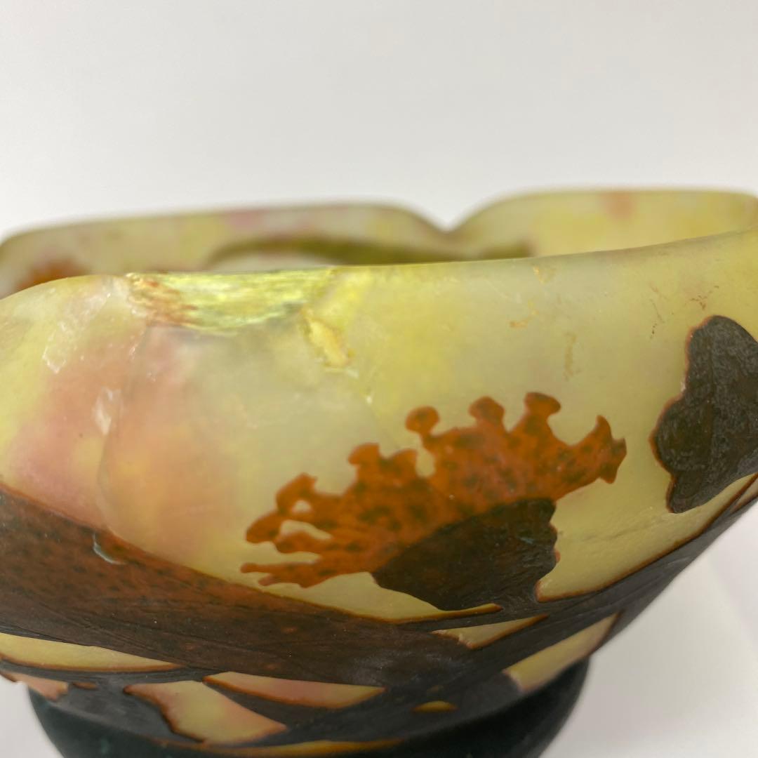 19世紀 ドームナンシー 異色ガラス溶込酸化腐食彫花瓶 東さ7-0130