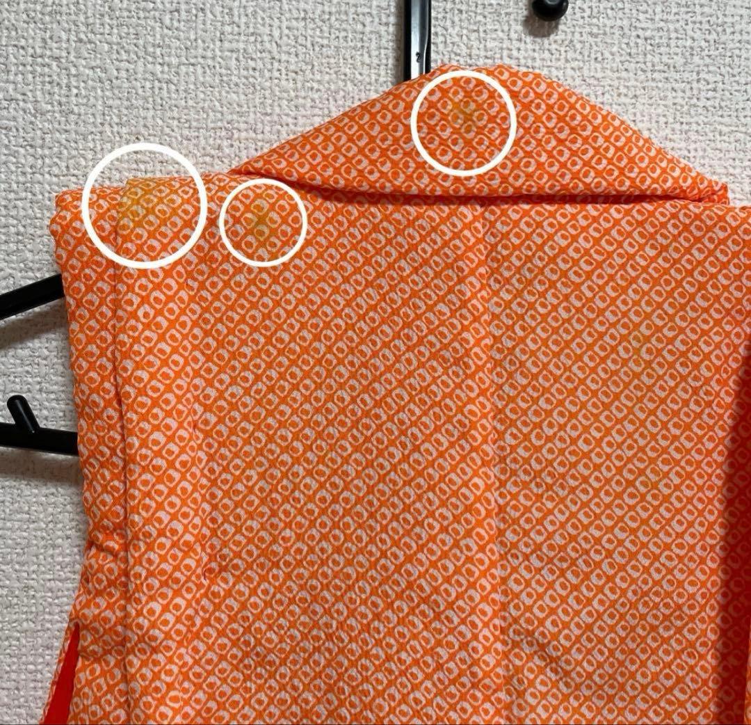 七五三　3歳で使用　オレンジ花柄着物•髪飾りセット