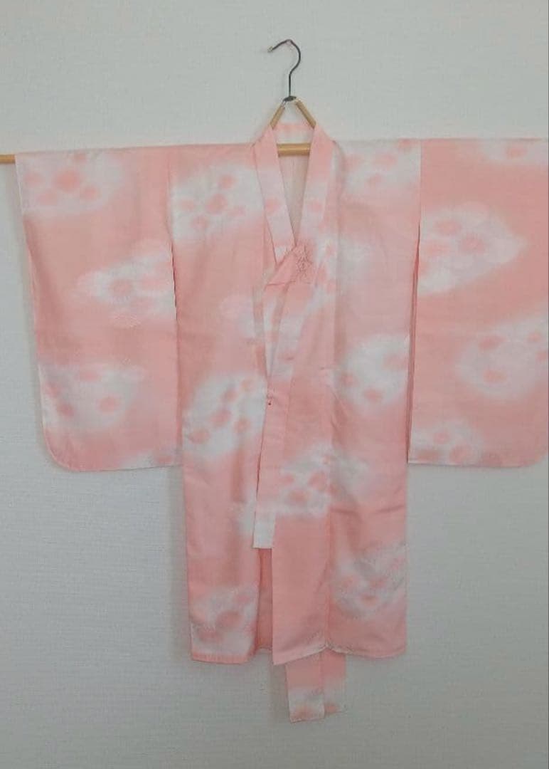 七五三　3歳で使用　オレンジ花柄着物•髪飾りセット