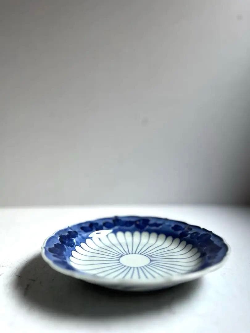ゆゆな様リクエスト】362 骨董 アンティーク 染付け 菊花皿 4点おまとめ