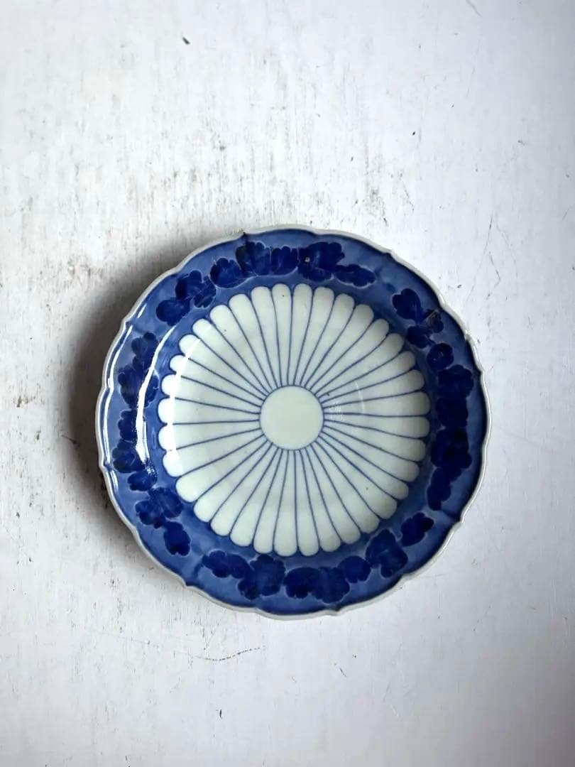 ゆゆな様リクエスト】362 骨董 アンティーク 染付け 菊花皿 4点おまとめ