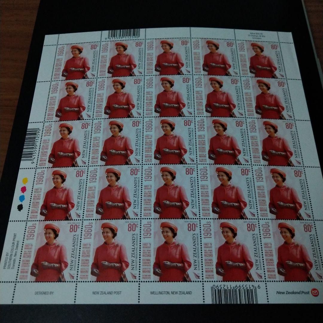 海外切手 ニュージーランド エリザベス女王最長君臨記念切手 完6種